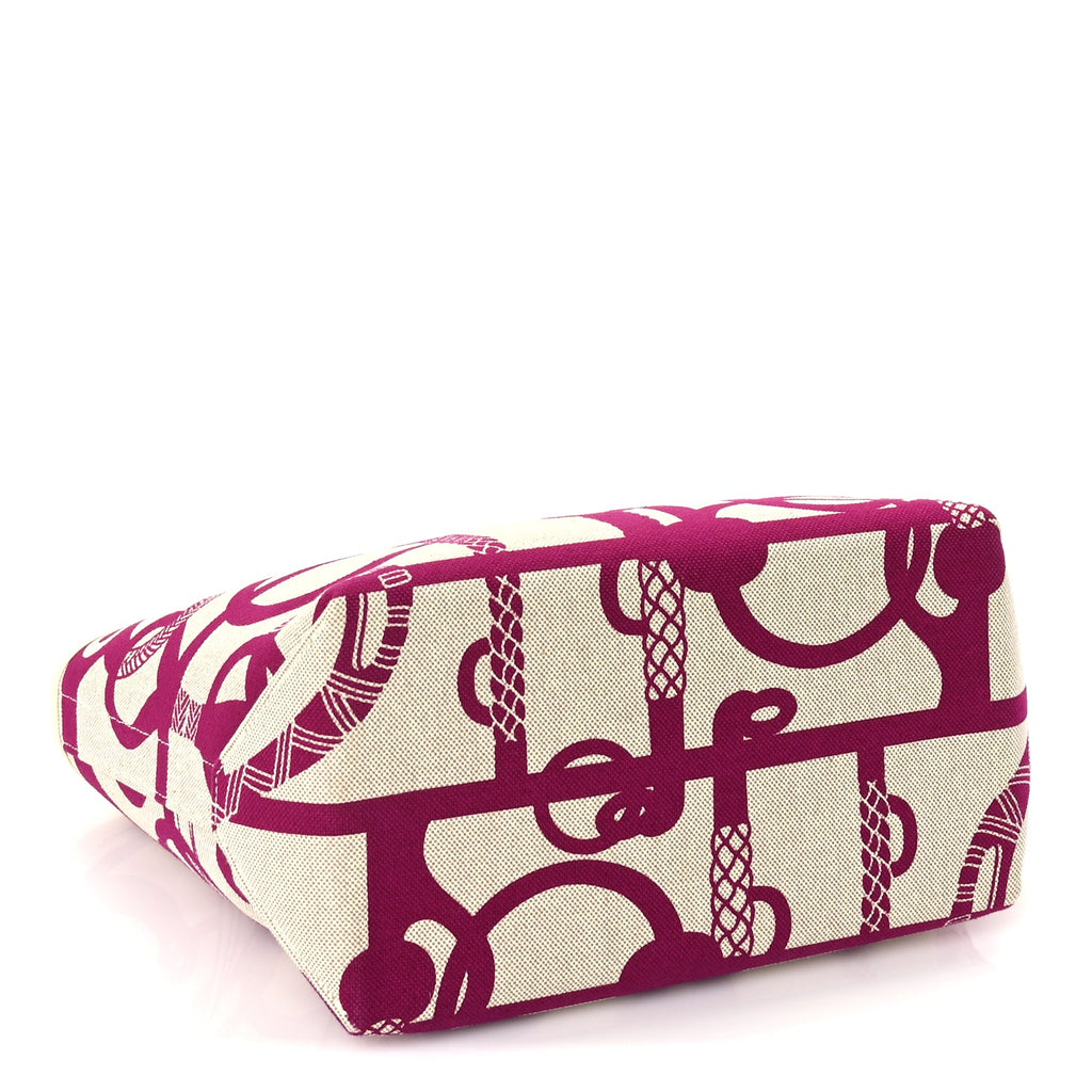 Hermes H Plume Canvas Swift Printed Panoplie Equestre Steeple 25 Bag Rose Pourpre Ecru Beige Chai