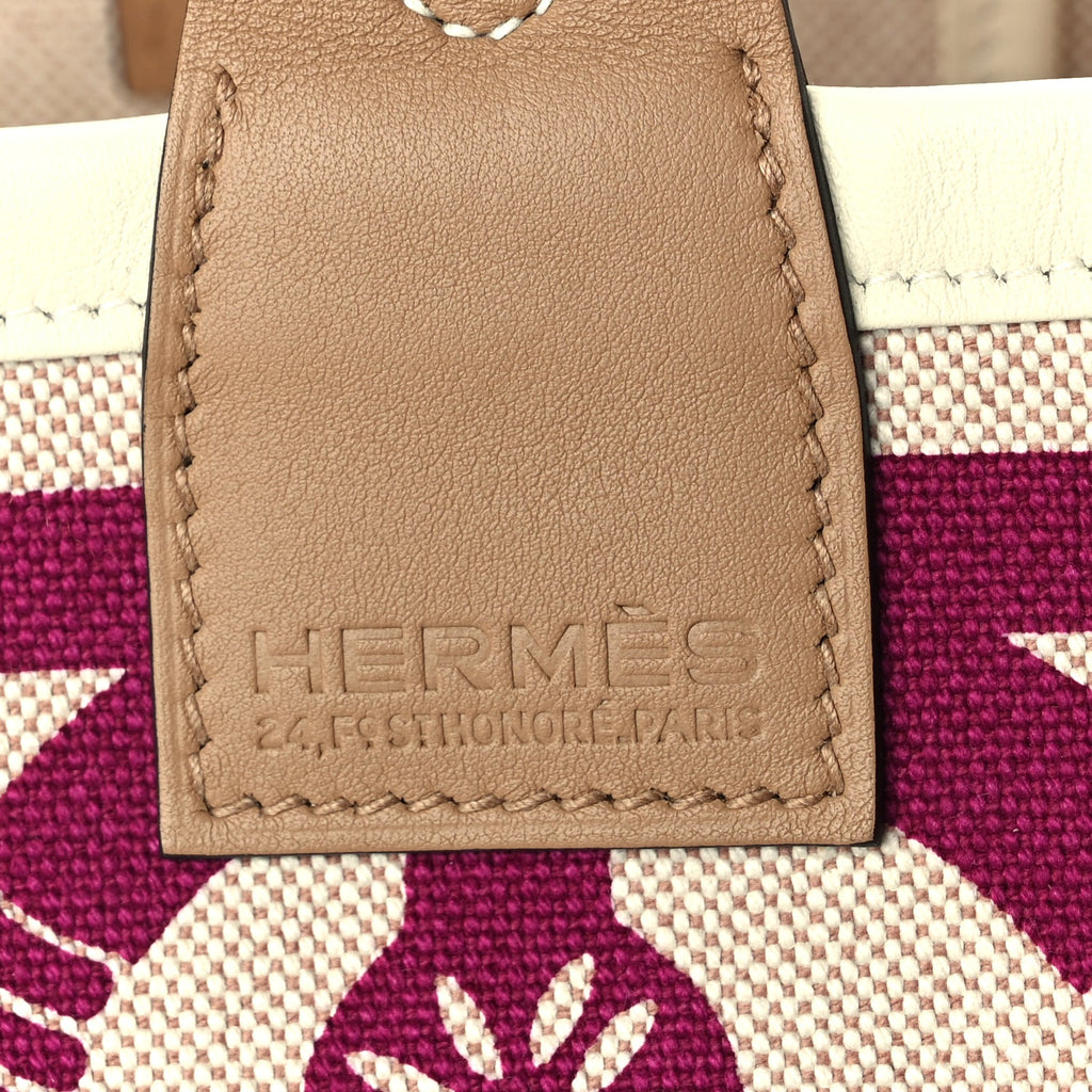 Hermes H Plume Canvas Swift Printed Panoplie Equestre Steeple 25 Bag Rose Pourpre Ecru Beige Chai