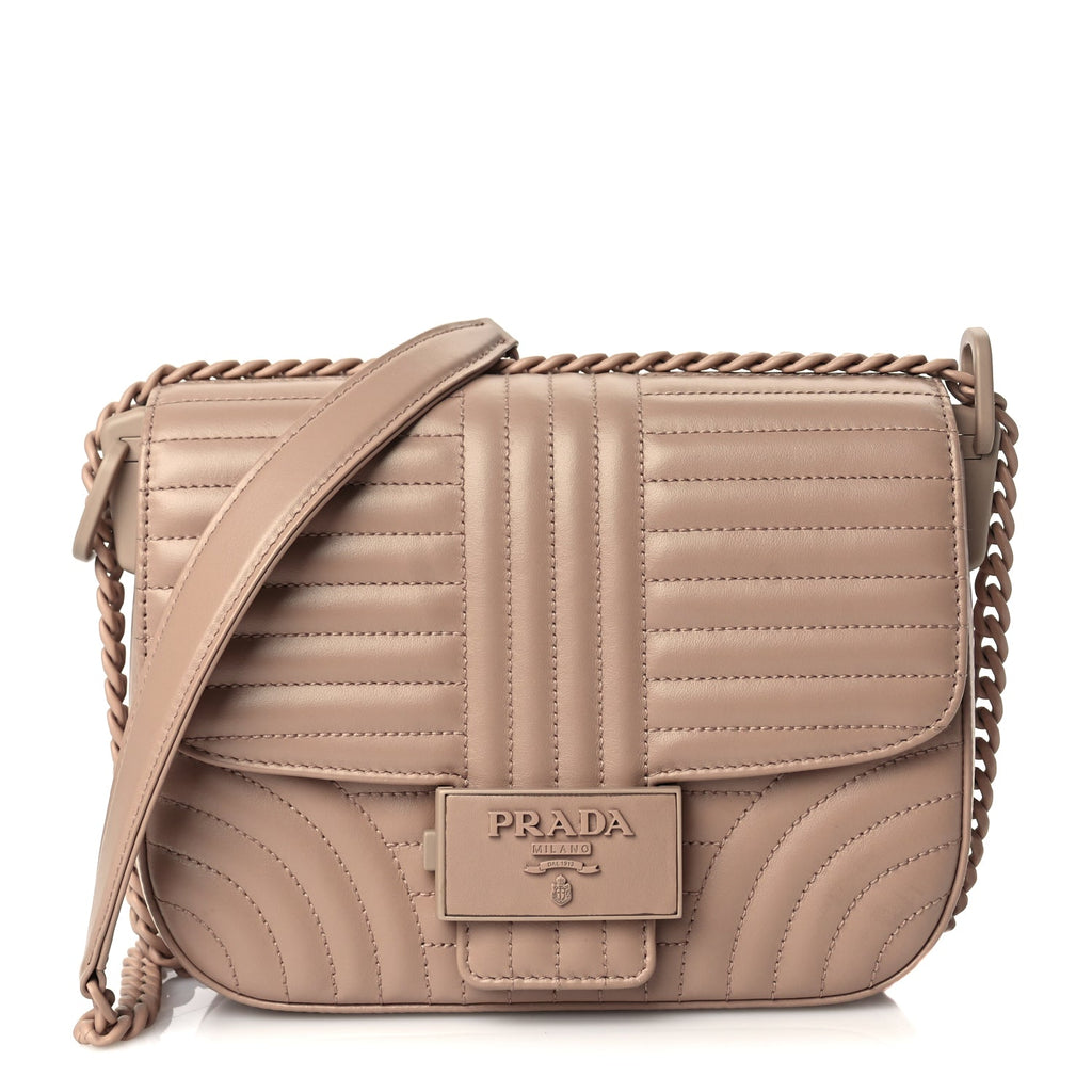 Prada Soft Calfskin Impuntu Embleme Monochrome Flap Shoulder Bag Cipria