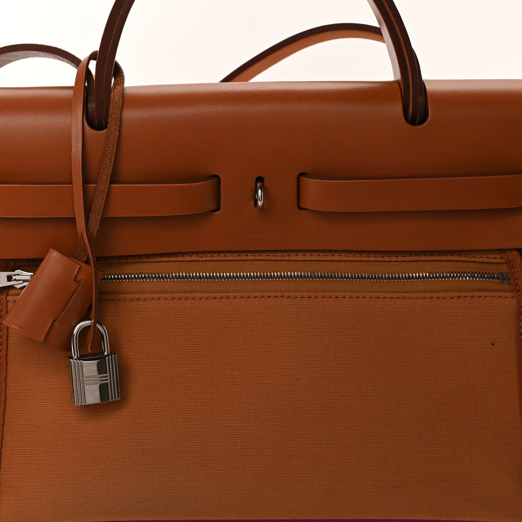 Hermes Toile Militaire Vache Hunter Herbag Zip Retourne 31 PM Rose Pourpre Fauve