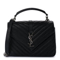 Saint Laurent Sheepskin Matelasse Chevron Monogram Medium College Bag  Black