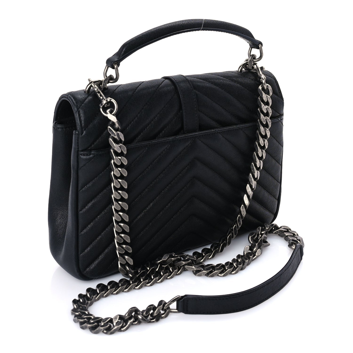 Saint Laurent Sheepskin Matelasse Chevron Monogram Medium College Bag  Black