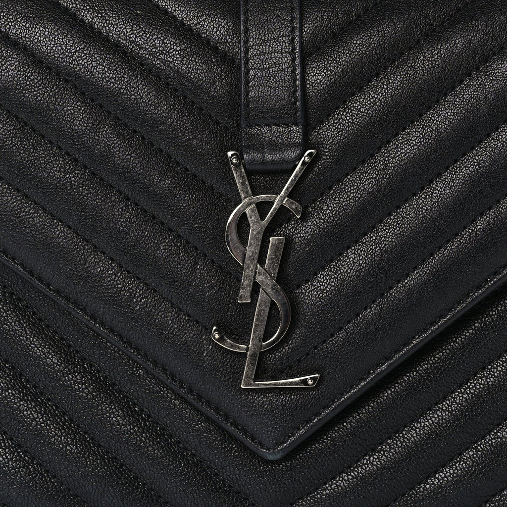 Saint Laurent Sheepskin Matelasse Chevron Monogram Medium College Bag  Black