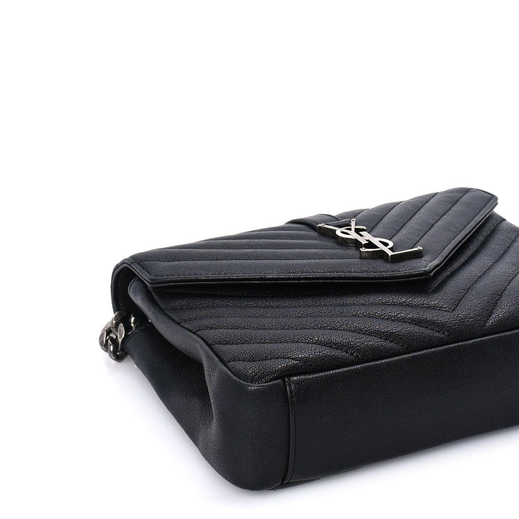 Saint Laurent Sheepskin Matelasse Chevron Monogram Medium College Bag  Black