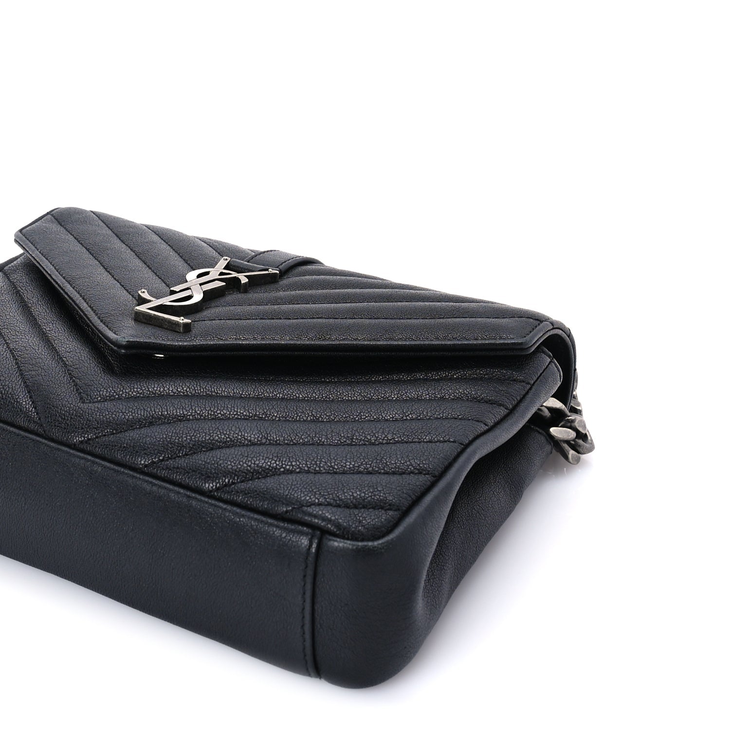 Saint Laurent Sheepskin Matelasse Chevron Monogram Medium College Bag  Black