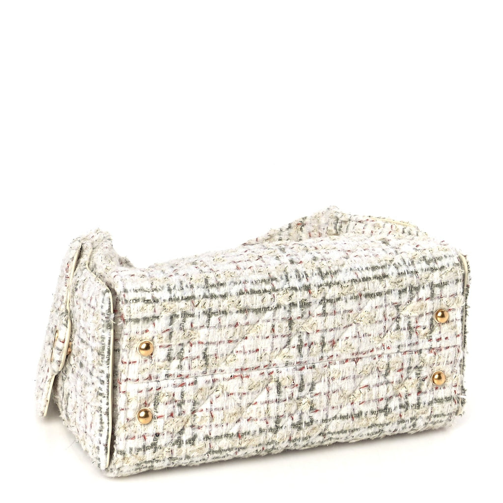 Chanel Tweed Quilted Small Chanel 25 Handbag Ecru Khaki Gold Red