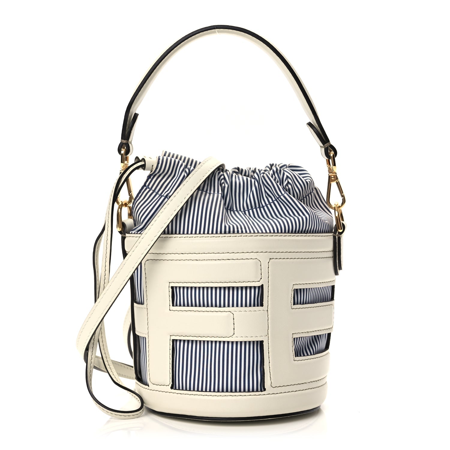 Fendi Fabric Jacquard Vitello Grace Striped Mini Step Out Rice Mirto
