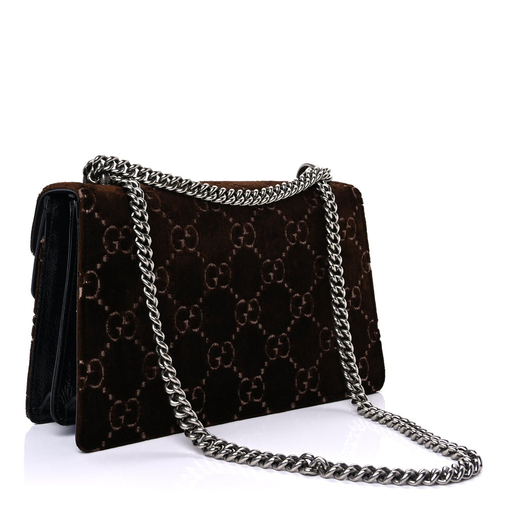 Gucci Velvet Skipper GG Monogram Small Dionysus Shoulder Bag Brown Black