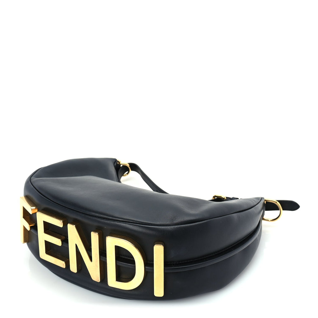 Fendi Vitello Grace Matte Small Fendigraphy Hobo Bag  Black