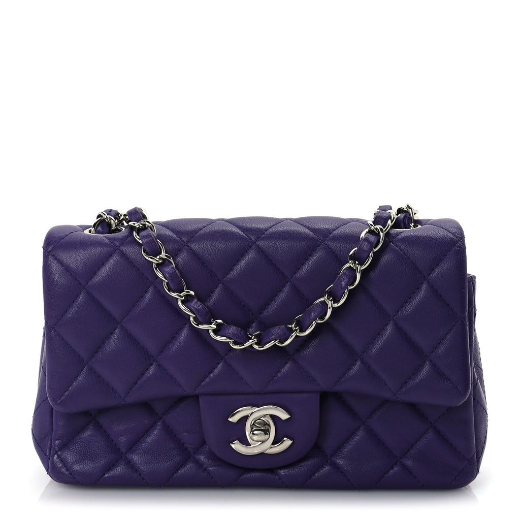 Chanel Lambskin Quilted Mini Rectangular Flap  Purple