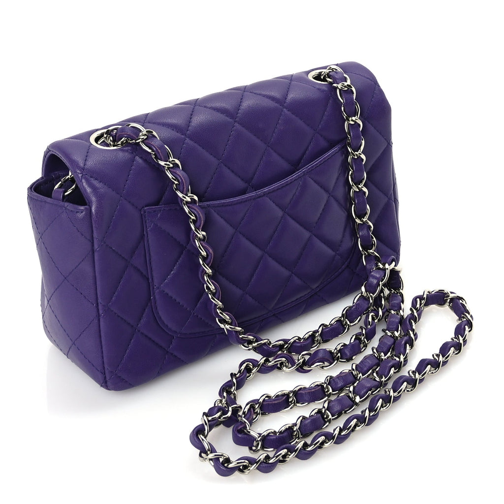 Chanel Lambskin Quilted Mini Rectangular Flap  Purple
