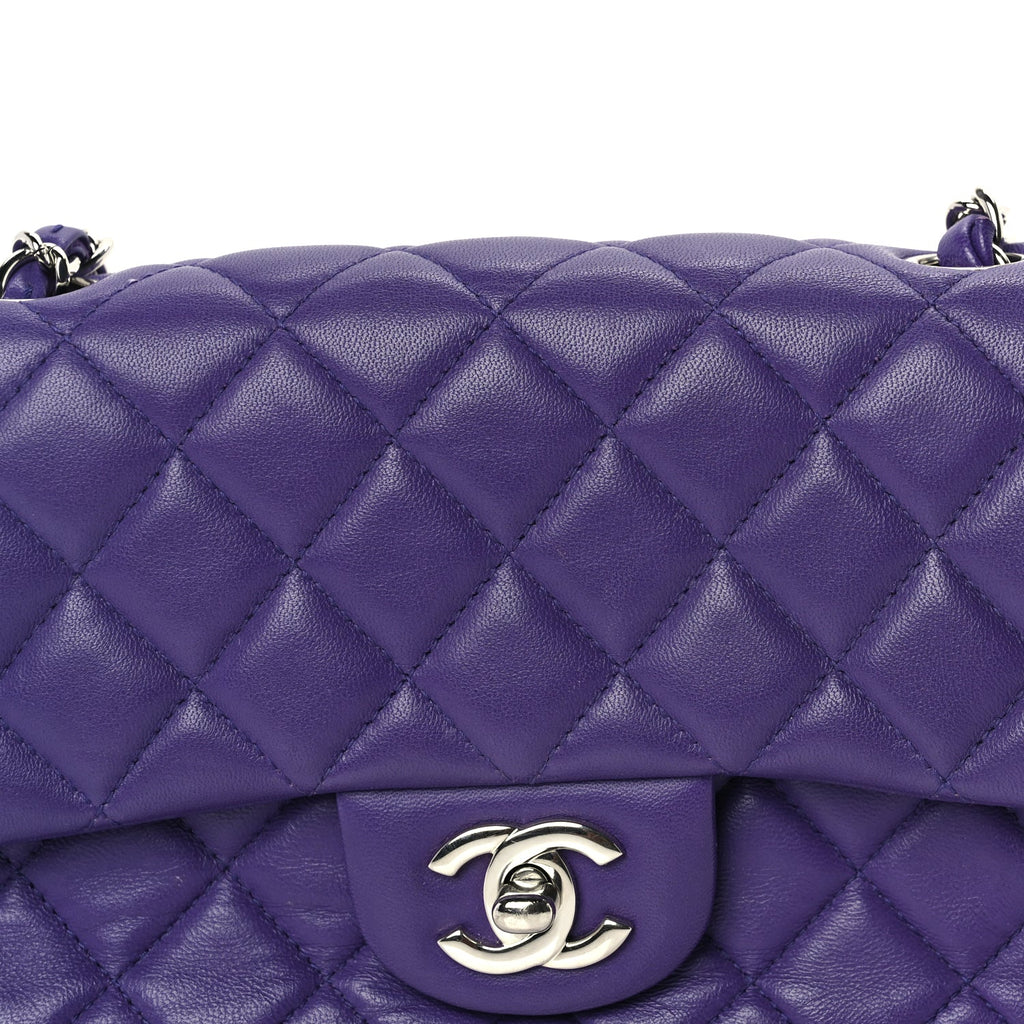 Chanel Lambskin Quilted Mini Rectangular Flap  Purple
