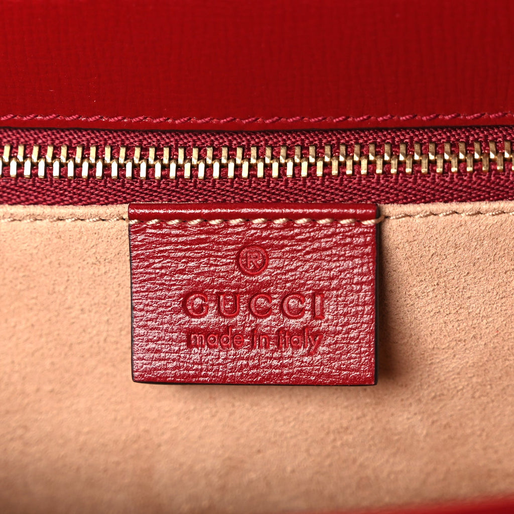 Gucci GG Supreme Monogram Azalea Calfskin Horsebit 1955 Shoulder Bag Beige Ebony New Cherry Red