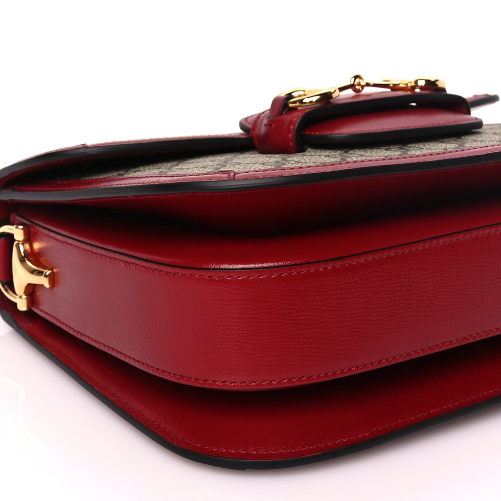 Gucci GG Supreme Monogram Azalea Calfskin Horsebit 1955 Shoulder Bag Beige Ebony New Cherry Red