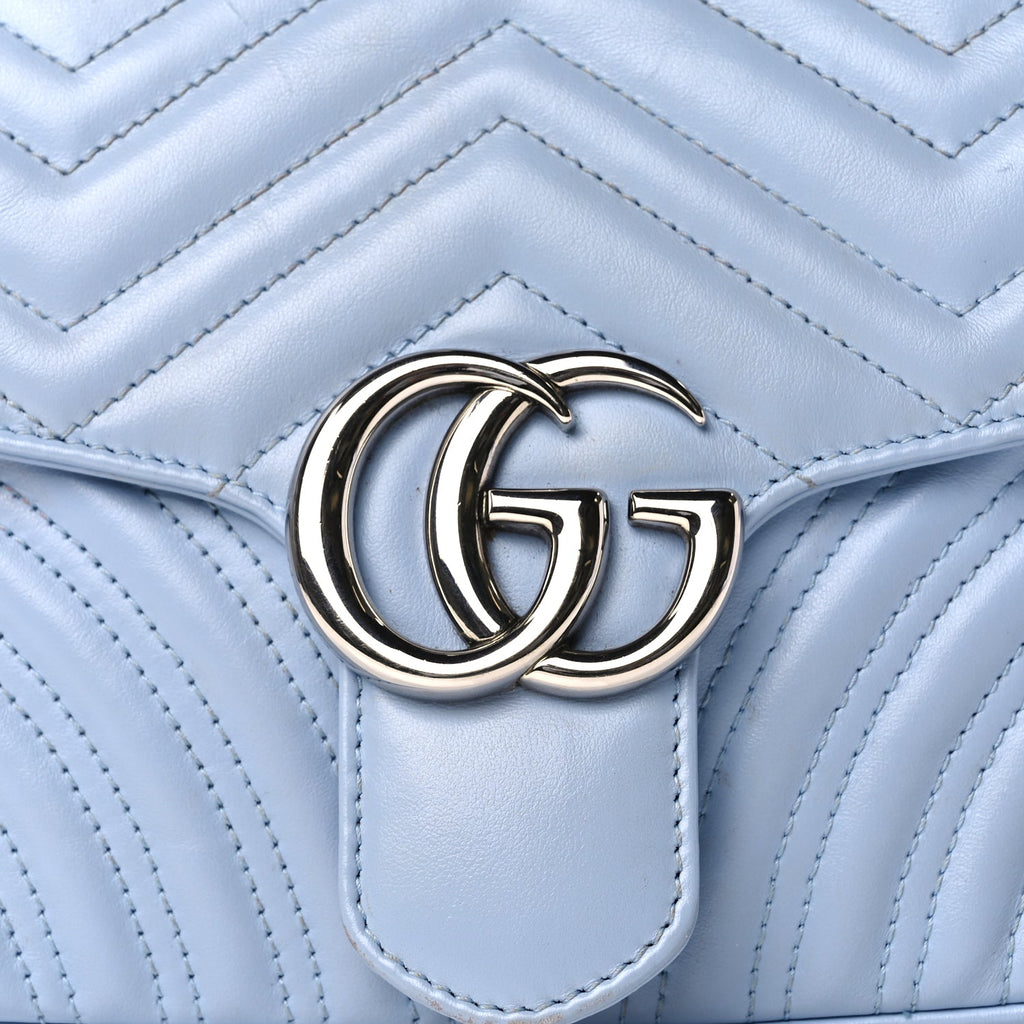 Gucci Calfskin Matelasse Small GG Marmont Shoulder Bag Porcelain Light Blue