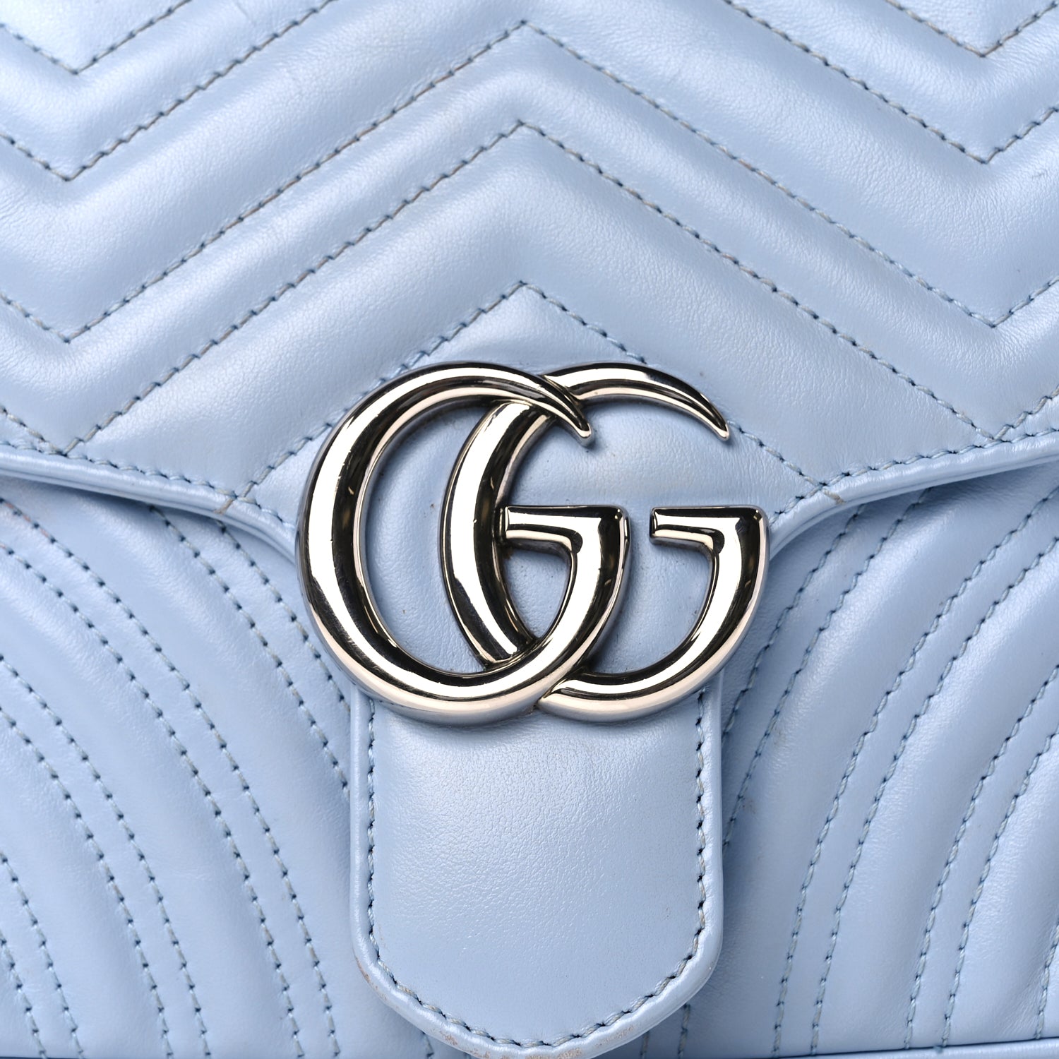 Gucci Calfskin Matelasse Small GG Marmont Shoulder Bag Porcelain Light Blue