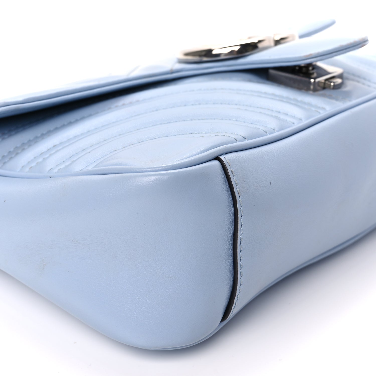 Gucci Calfskin Matelasse Small GG Marmont Shoulder Bag Porcelain Light Blue