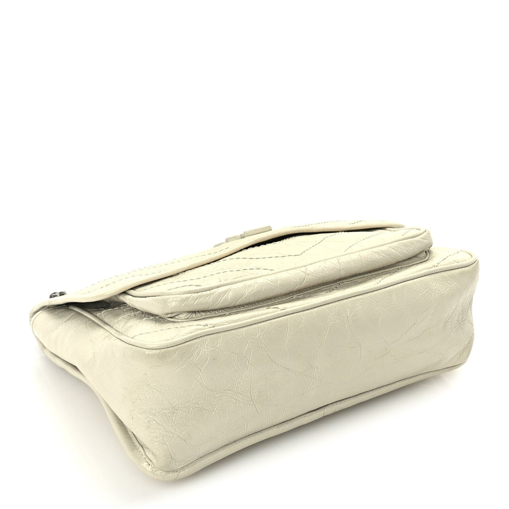Saint Laurent Crinkled Calfskin Matelasse Monogram Medium Niki Chain Satchel Crema Soft