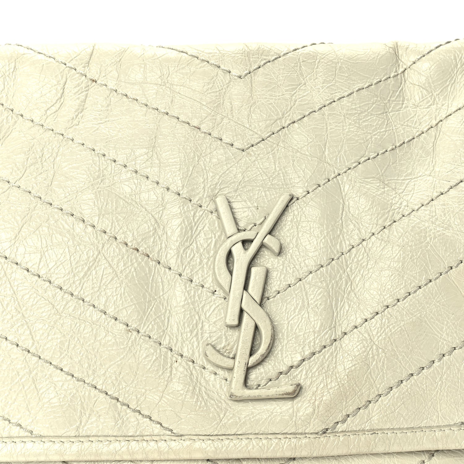Saint Laurent Crinkled Calfskin Matelasse Monogram Medium Niki Chain Satchel Crema Soft