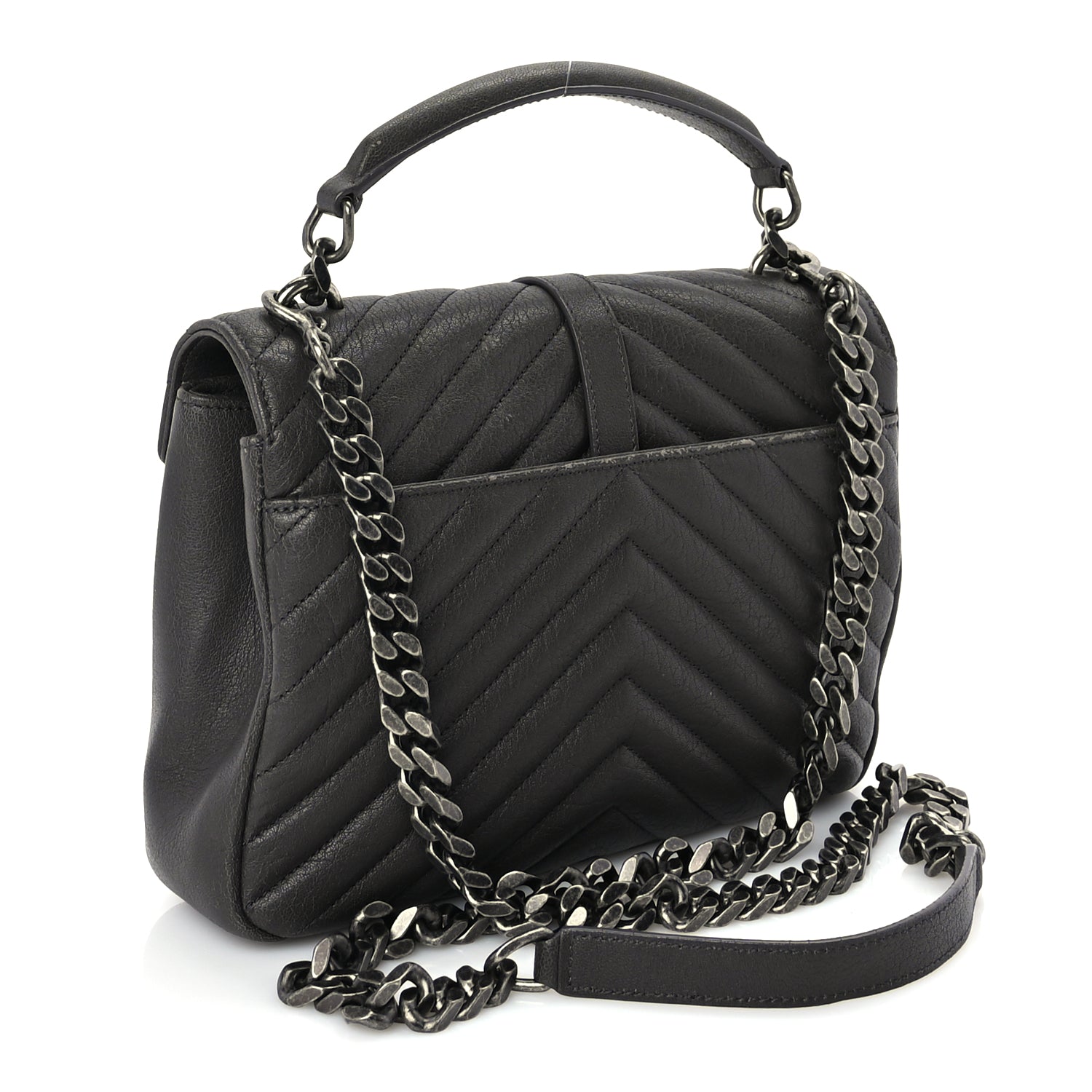 Saint Laurent Sheepskin Matelasse Chevron Monogram Medium College Satchel Dark Anthracite