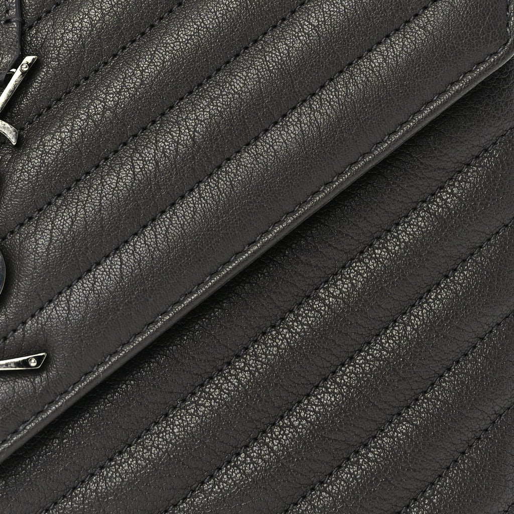 Saint Laurent Sheepskin Matelasse Chevron Monogram Medium College Satchel Dark Anthracite