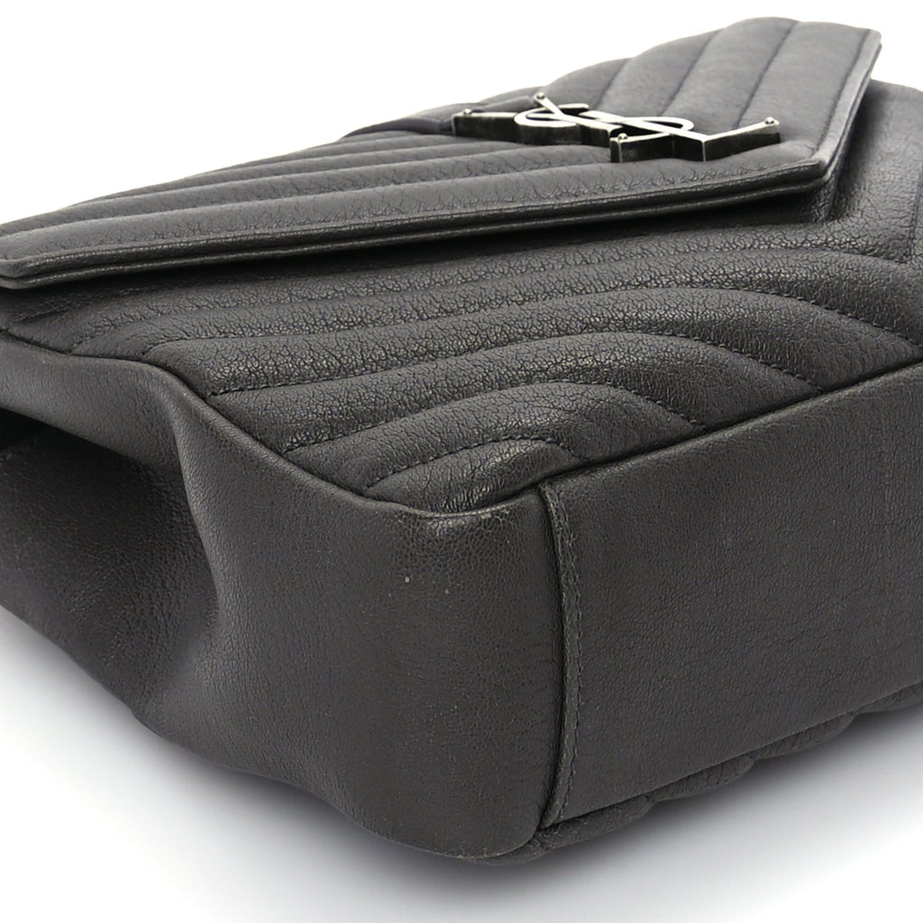 Saint Laurent Sheepskin Matelasse Chevron Monogram Medium College Satchel Dark Anthracite