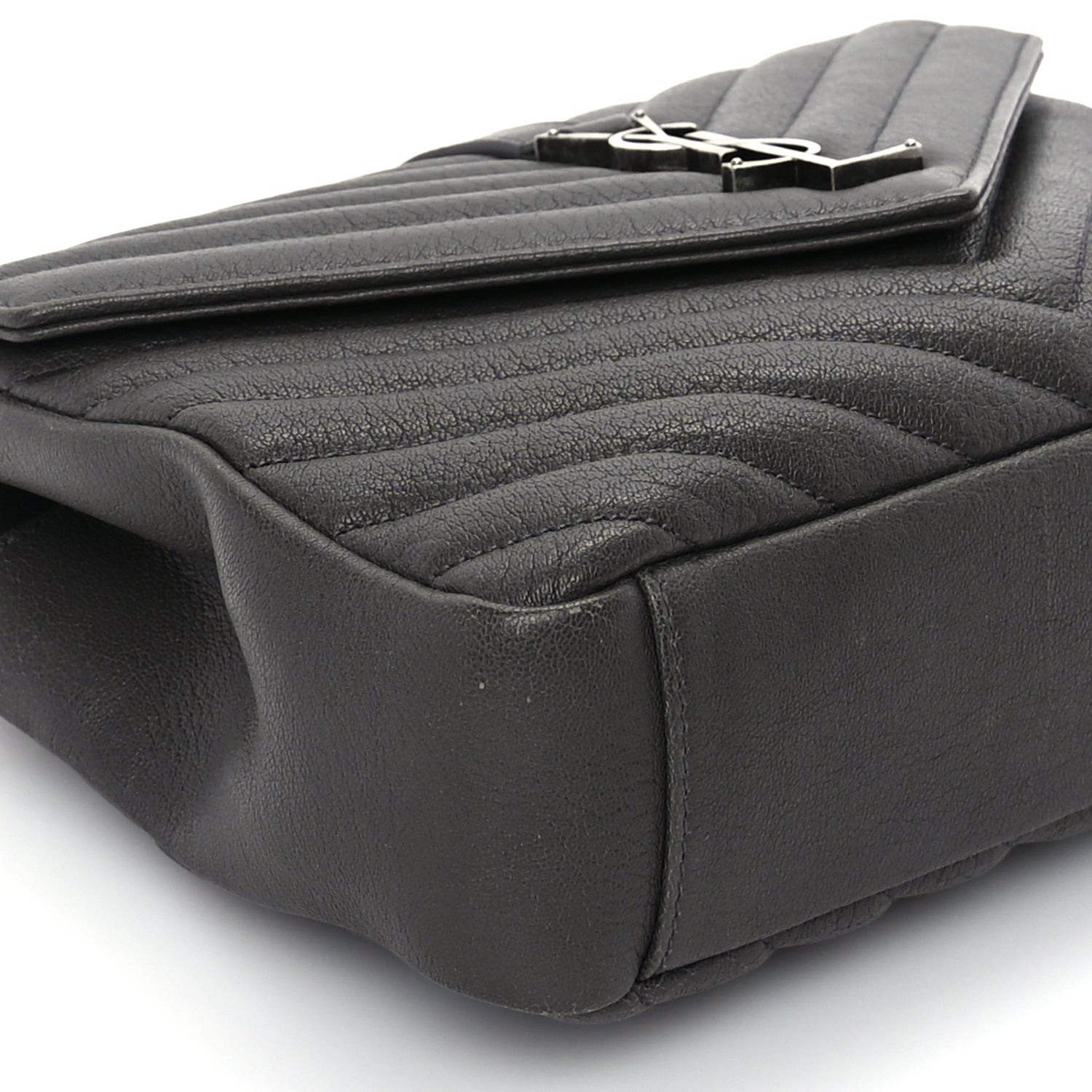 Saint Laurent Sheepskin Matelasse Chevron Monogram Medium College Satchel Dark Anthracite