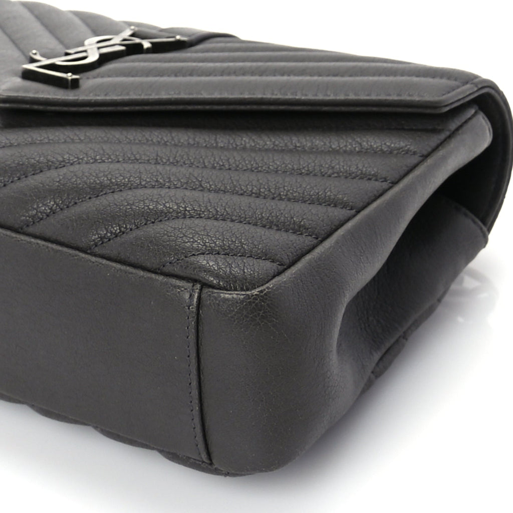 Saint Laurent Sheepskin Matelasse Chevron Monogram Medium College Satchel Dark Anthracite