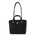 Chanel Calfskin Chevron Quilted Small Statement Shopping Tote Black