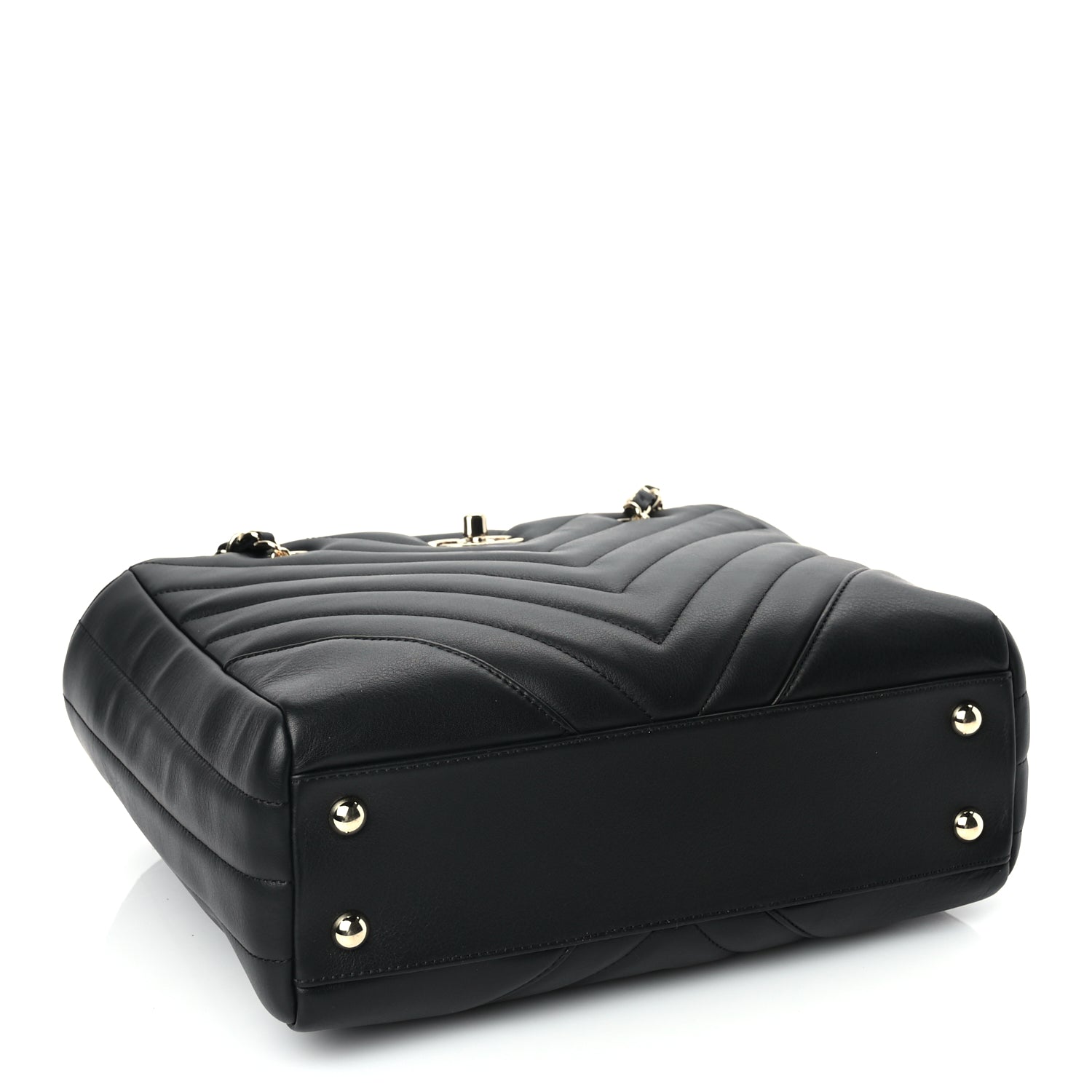 Chanel Calfskin Chevron Quilted Small Statement Shopping Tote Black