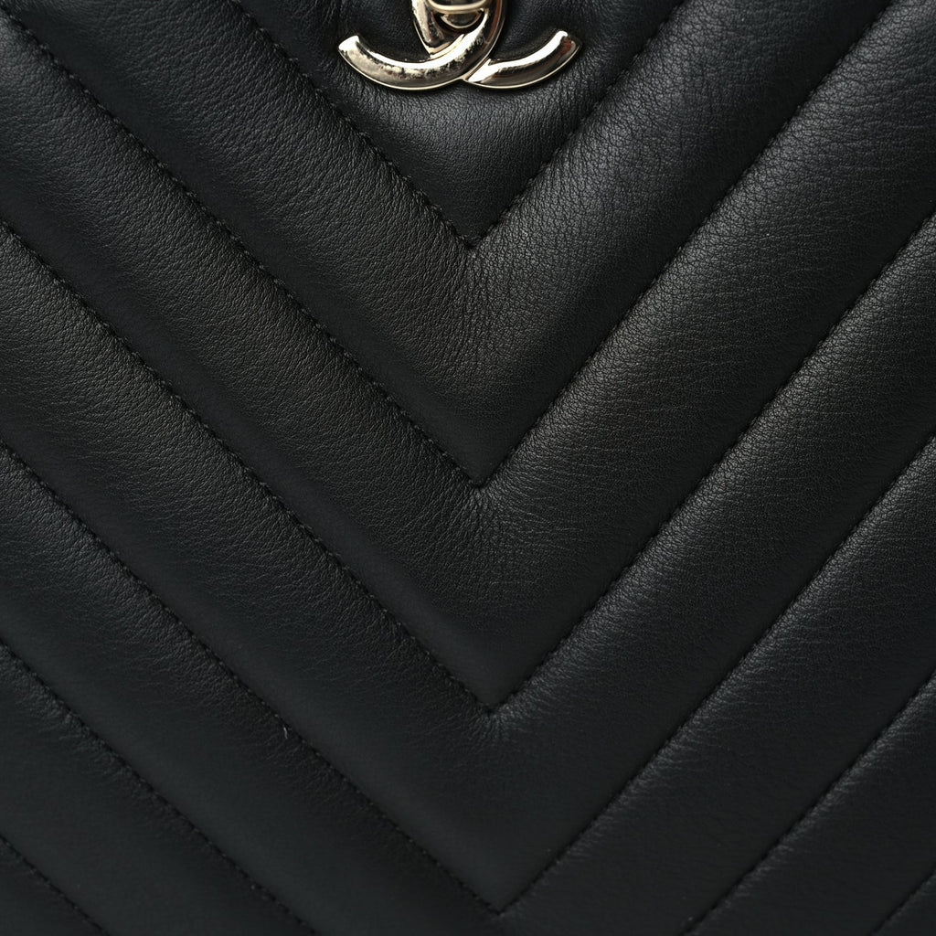 Chanel Calfskin Chevron Quilted Small Statement Shopping Tote Black