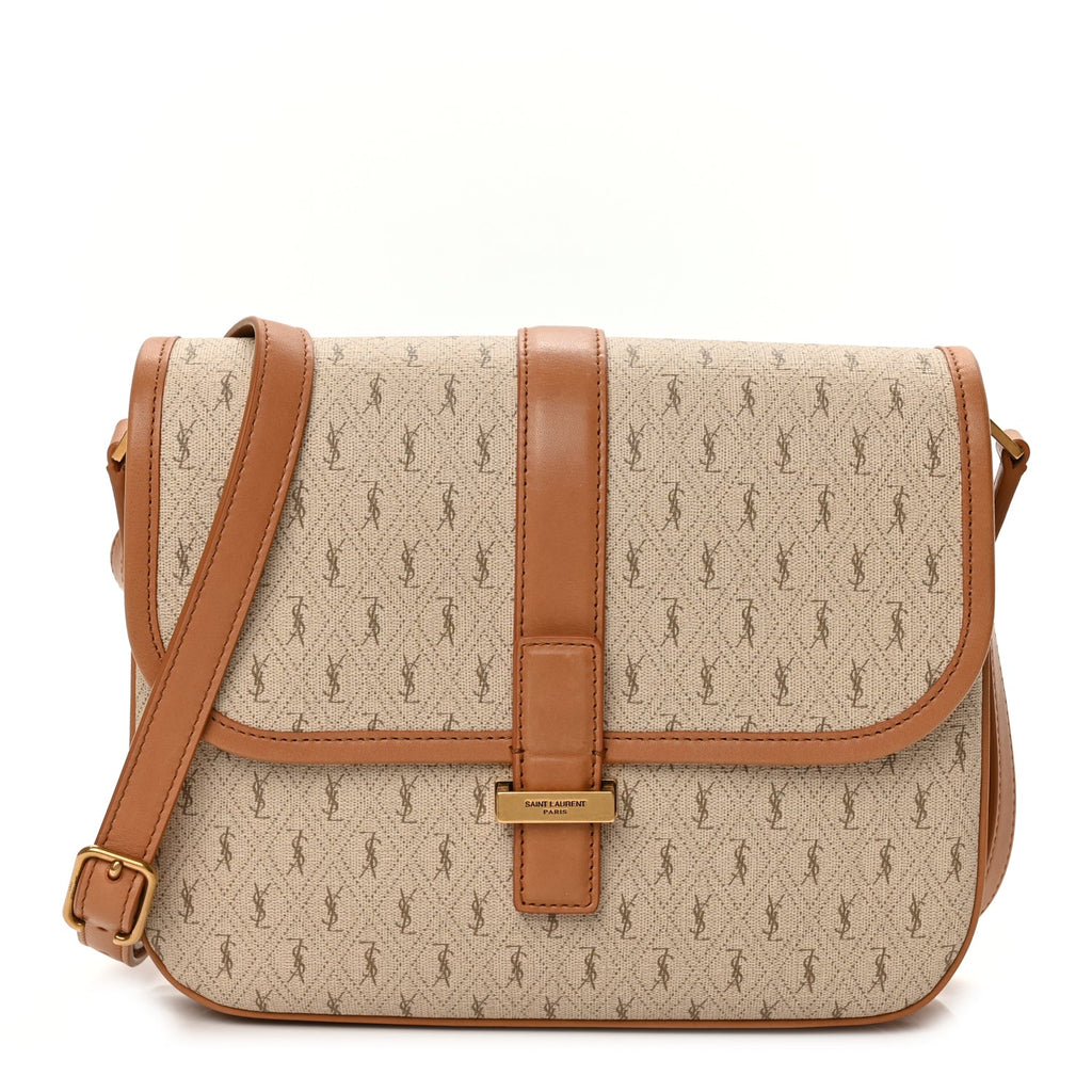 Saint Laurent Canvas All-Over Monogram Small Le Monogramme Satchel Beige Kaki Brown Gold