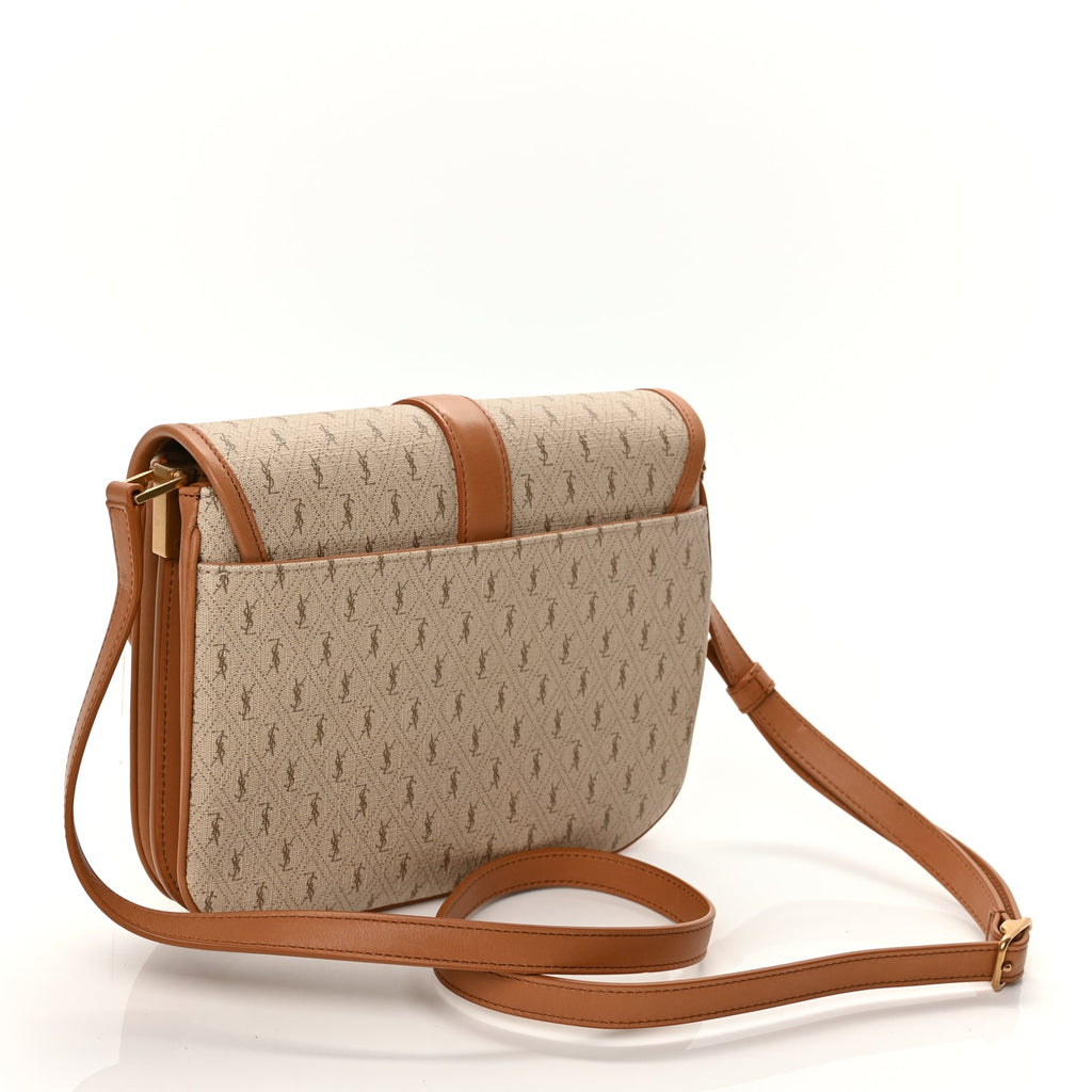 Saint Laurent Canvas All-Over Monogram Small Le Monogramme Satchel Beige Kaki Brown Gold