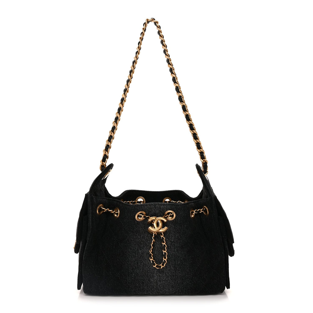 Chanel Washed Denim Quilted Mini Chanel 25 Handbag  Black