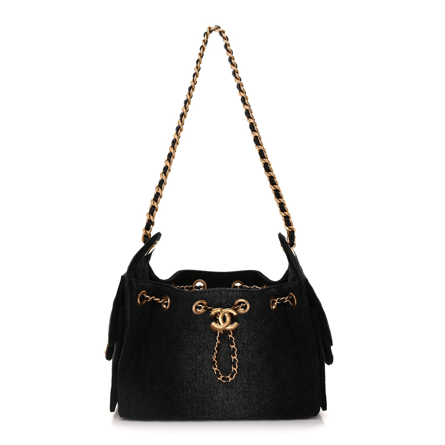 Chanel Washed Denim Quilted Mini Chanel 25 Handbag  Black