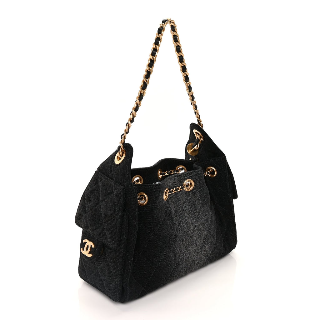 Chanel Washed Denim Quilted Mini Chanel 25 Handbag  Black