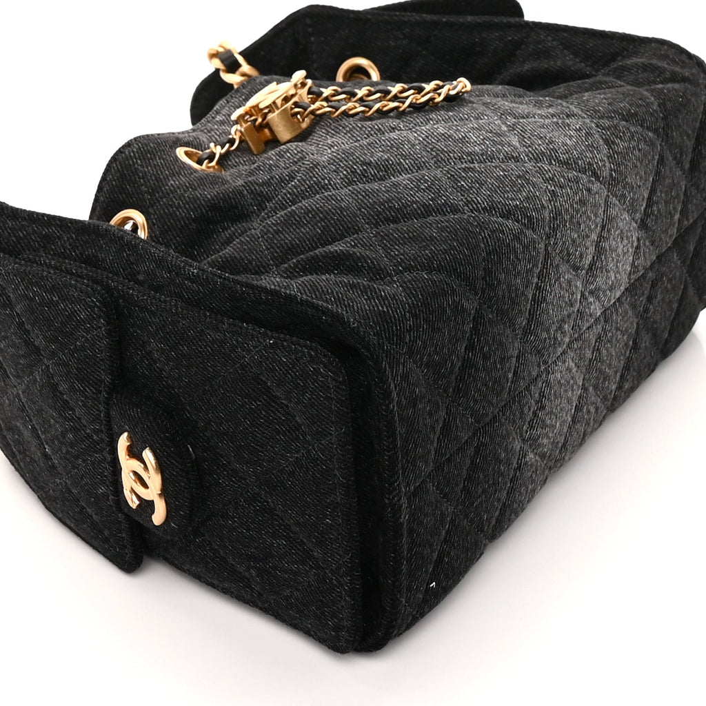Chanel Washed Denim Quilted Mini Chanel 25 Handbag  Black