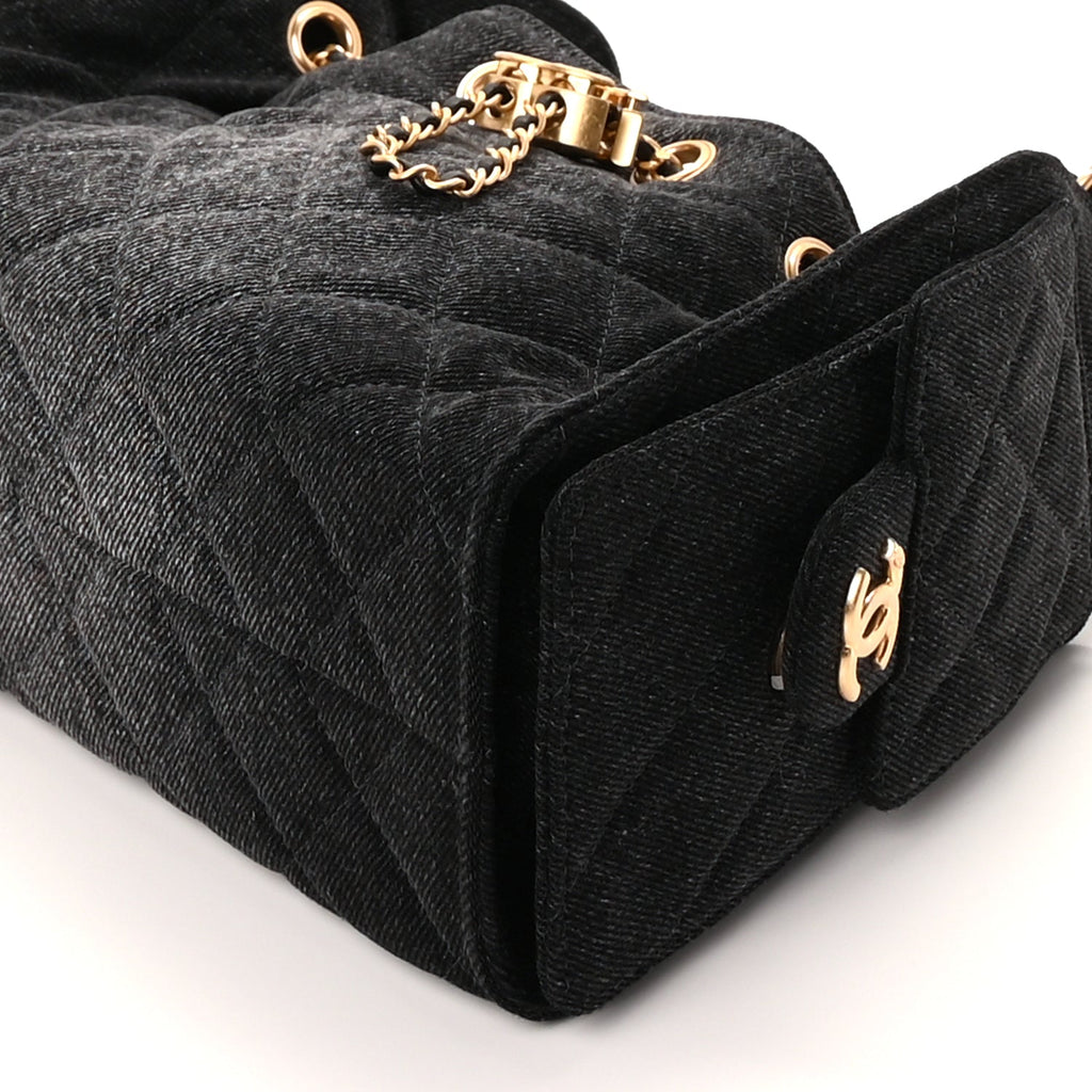 Chanel Washed Denim Quilted Mini Chanel 25 Handbag  Black