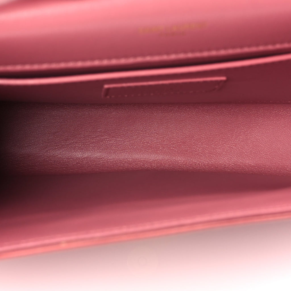 Saint Laurent Satin Small Classic Monogram Kate Tassel Satchel Coral Rose
