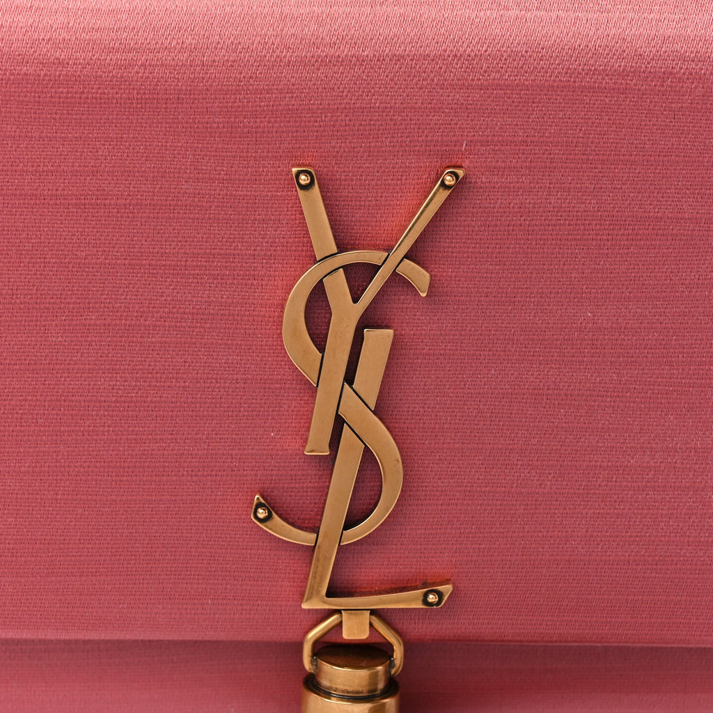 Saint Laurent Satin Small Classic Monogram Kate Tassel Satchel Coral Rose