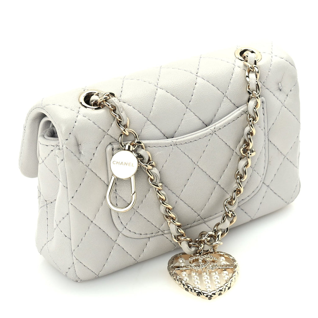 Chanel Lambskin Quilted Mini Flap Bag Charm With Hook  Grey