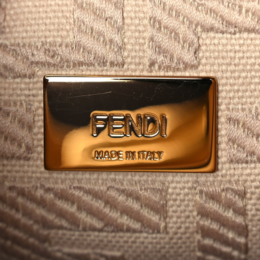 Fendi Vitello Seta Canvas FF Embroidered Mini Peekaboo Iconic Satchel Miele Scuro Poudre