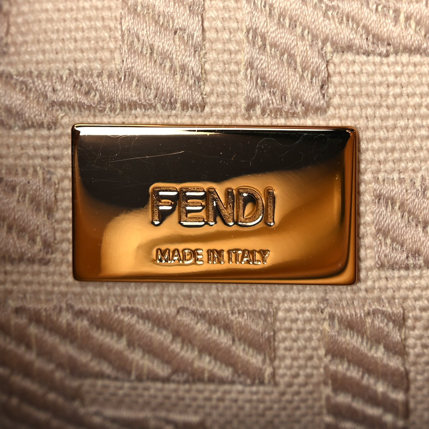 Fendi Vitello Seta Canvas FF Embroidered Mini Peekaboo Iconic Satchel Miele Scuro Poudre