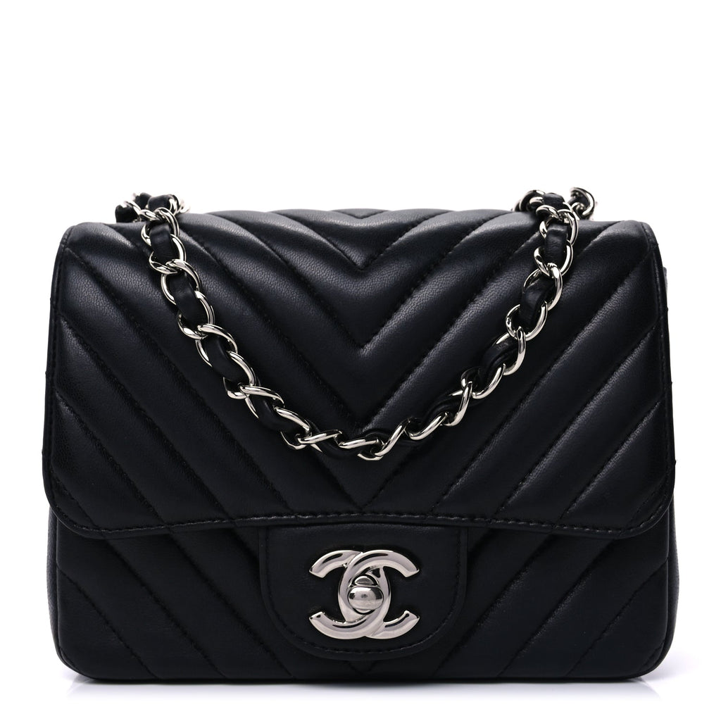 Chanel Lambskin Chevron Quilted Mini Square Flap  Black