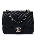 Chanel Lambskin Chevron Quilted Mini Square Flap  Black