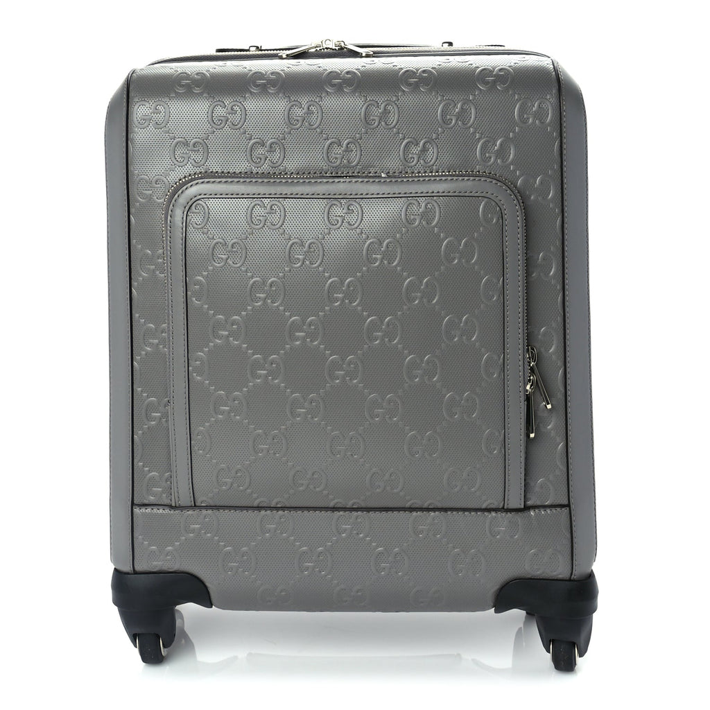Gucci Monogram Jumbo GG Textured Dollar Calfskin Small Carry On Trolley Grey