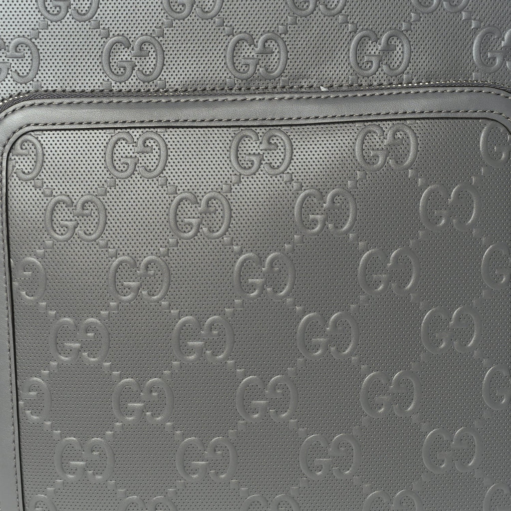 Gucci Monogram Jumbo GG Textured Dollar Calfskin Small Carry On Trolley Grey