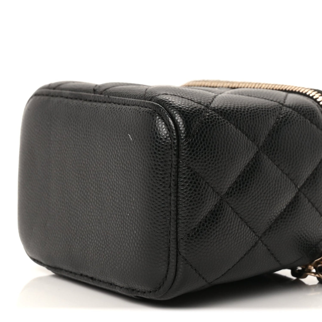 Chanel Caviar Quilted Mini Vanity Case With Chain  Black