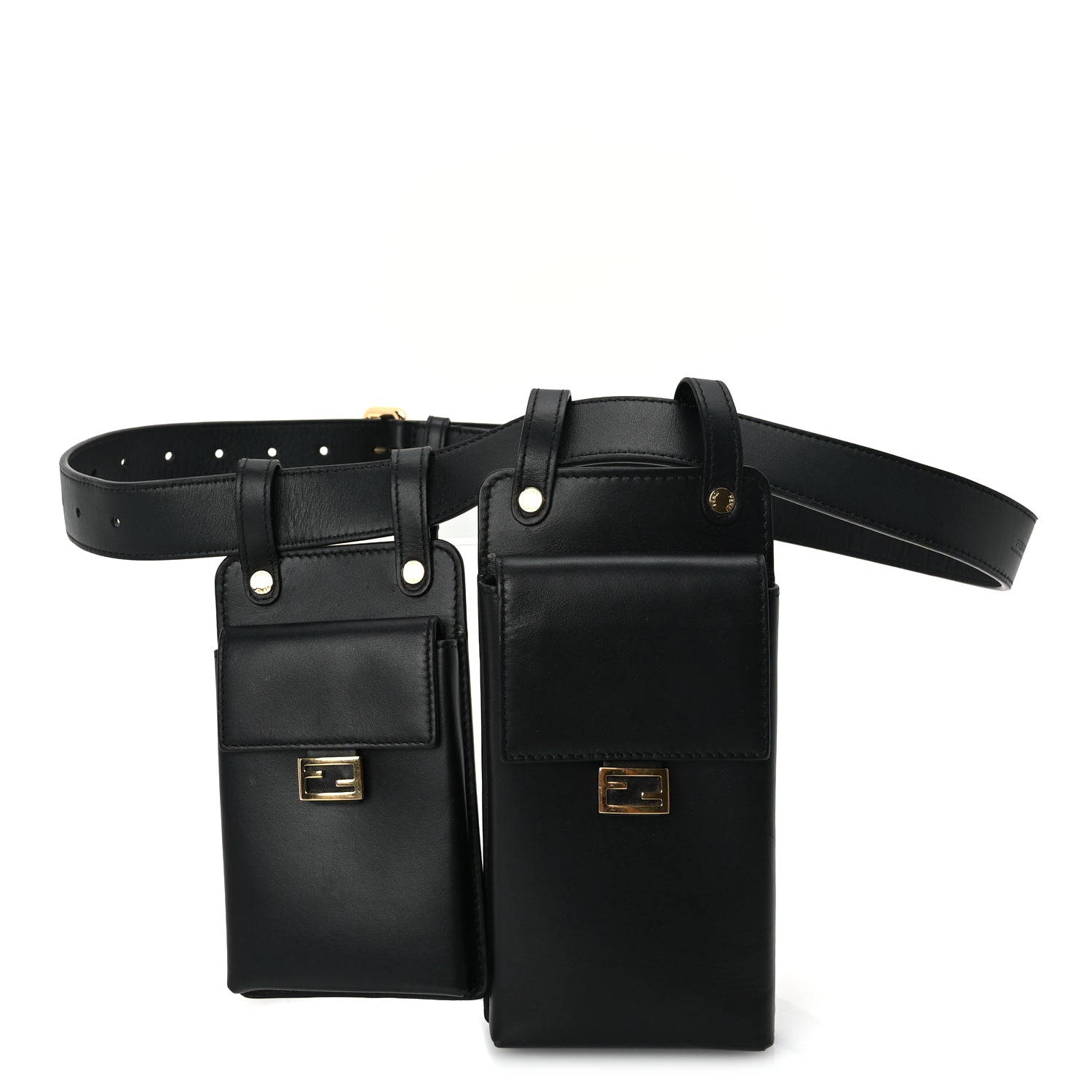 Fendi Calfskin Multi Pocket Belt  Black