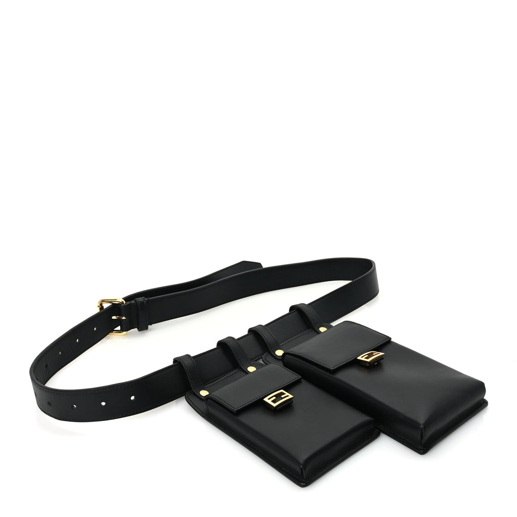 Fendi Calfskin Multi Pocket Belt  Black